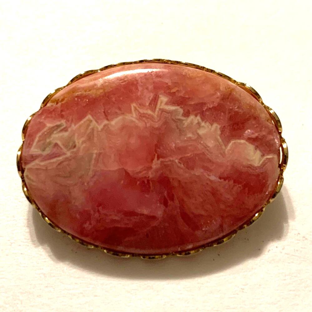 Rhodochrosite‎ Cabochon Bezel Set Contemporary Brooch